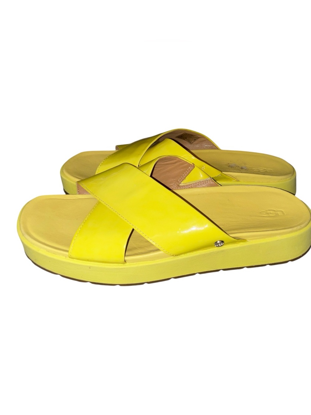 UGG Ladies 10 Emily Margarita Yellow Patent Leather Slides Sandals Shoes